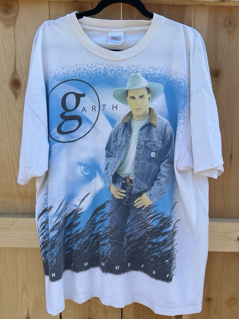Hanes White Garth Cowboy Graphic Tee with Blue Print